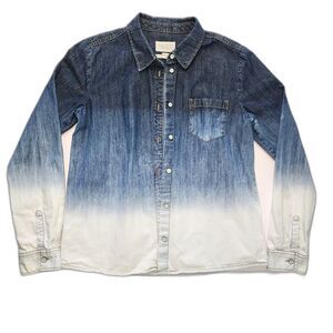 Vintage Esprit Denim Blue Ombre Wash Bleached Denim Shirt Size Small